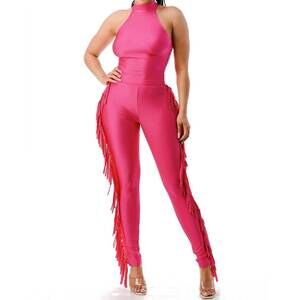 NEW HIGHLIGHT fringe pant set in pink